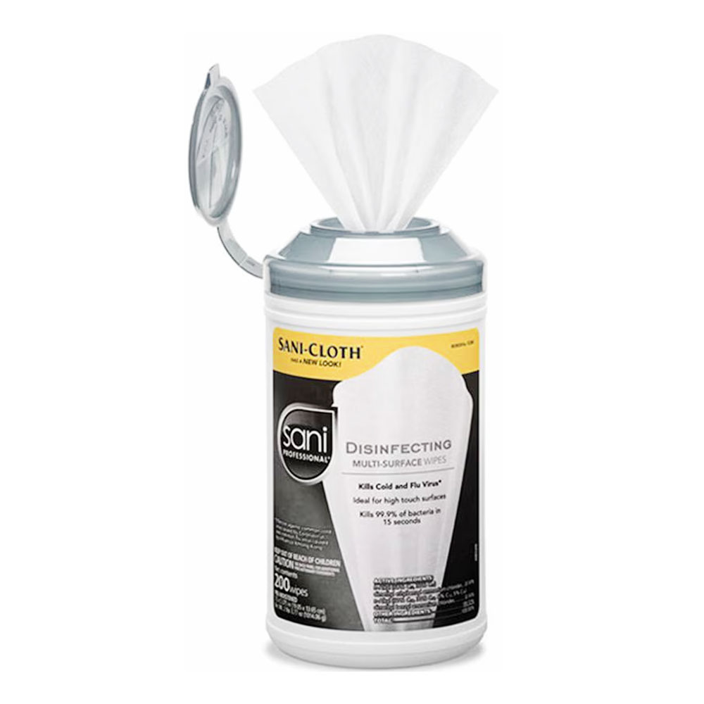 P22884 Sani Professional White 7.5"x5.375" Multi-Surface Disinfecting Wipe Canister 6/200 cs - P22884 MLTISURF DISINFCT WIPES
