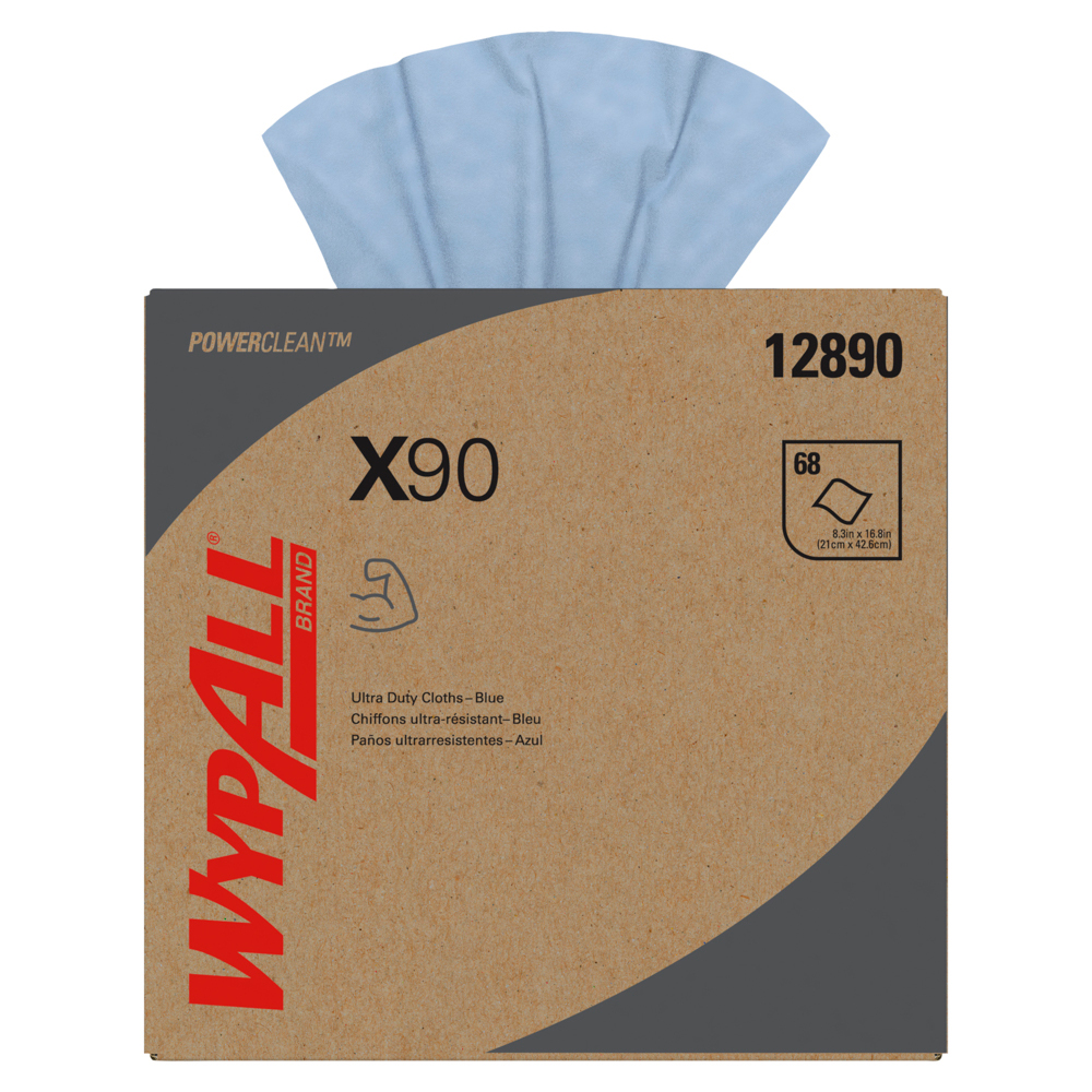 12890 Wypall Blue Power Clean X90 Ultra Duty Cloths Pop-Up Box 5/68 cs