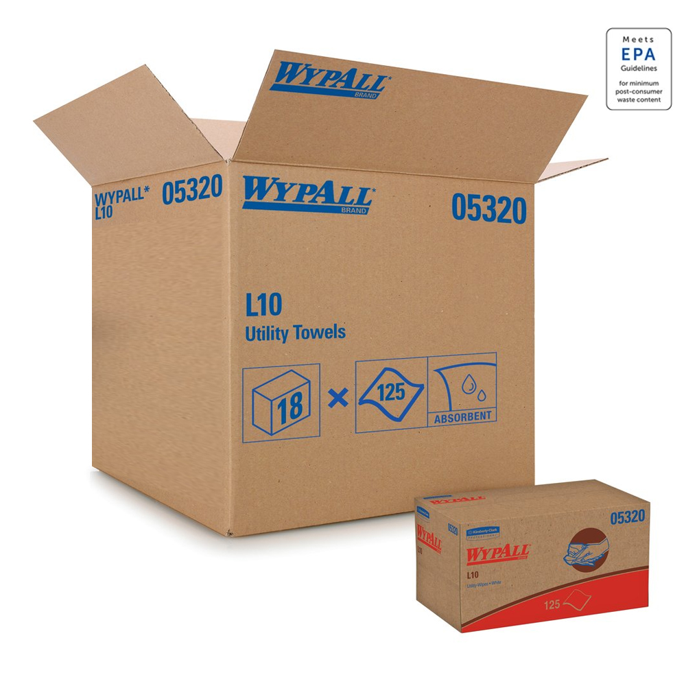 05320 Wypall White 9"x10.25" L10 1 ply Utility Wipes 18/125 cs
