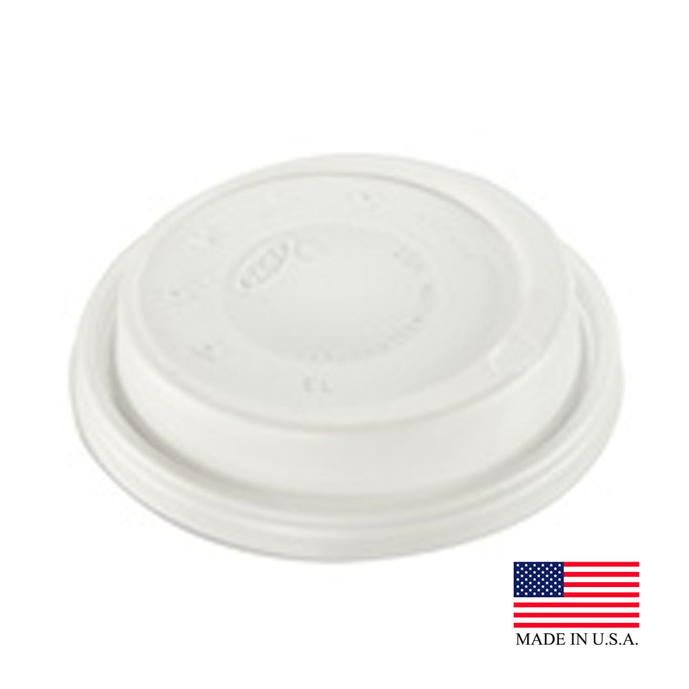 10EL White 10 oz. Polystyrene Cappuccino Dome Lid 10/100 cs w/Sip Hole