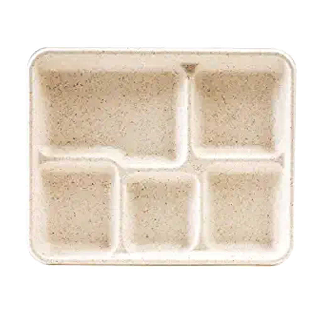 OV-T023 Ovation Beige 9"x9"x3" 5 Compartment Bagasse School Lunch Tray 4/100 cs