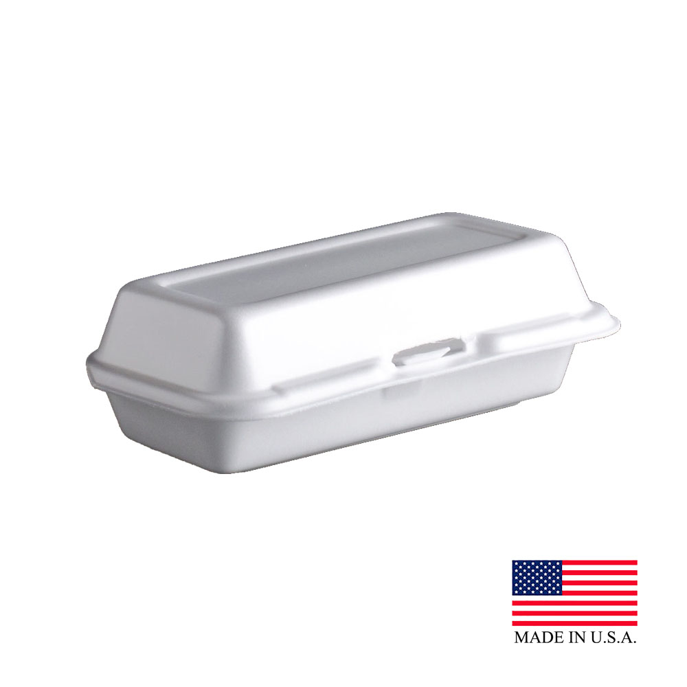 72HT1 White 7.1"x3.8"x2.3" Foam Hinged Hot Dog Holder 4/125 cs - 72HT1 FOAM HNGD HOT DOG HOLDER