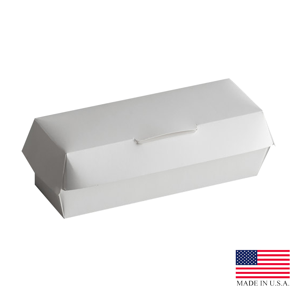 9065 White Jumbo Single Hinged Hot Dog Box 500/cs - 9065 WH JUMBO HINGED HOTDOG BX