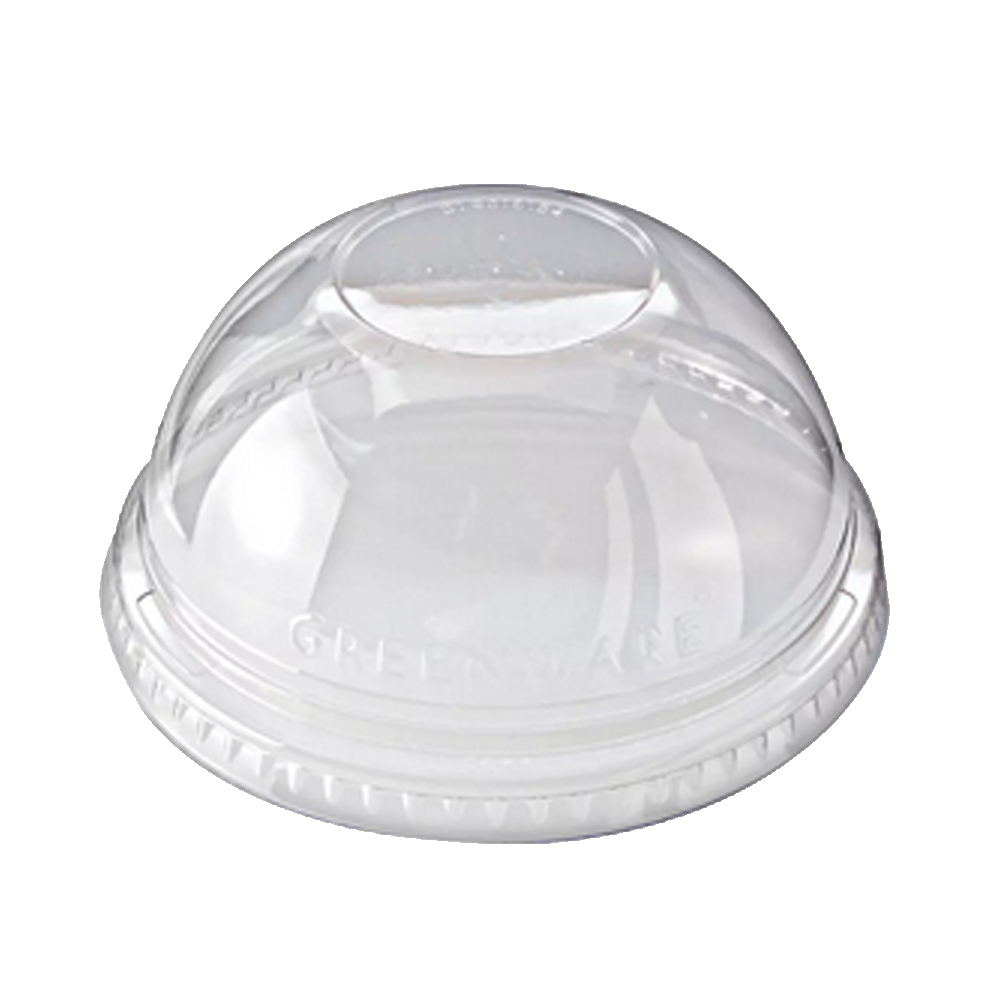 DLGC16/24NH Greenware Clear 16/24 oz. Compostable Dome Lid w/No Hole 10/100 cs
