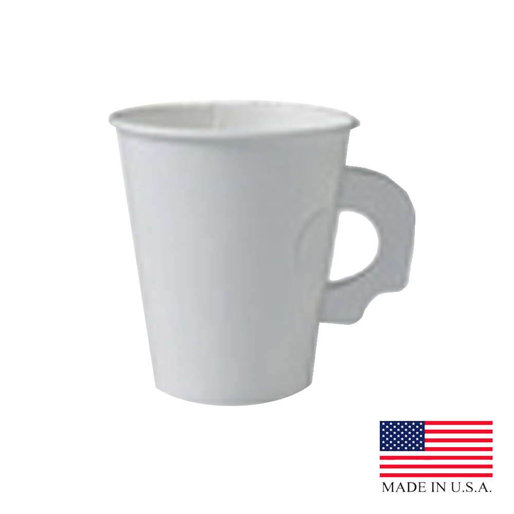 378HW-2050 White 8 oz. Poly Coated Hot Cups with Handle 20/50 cs