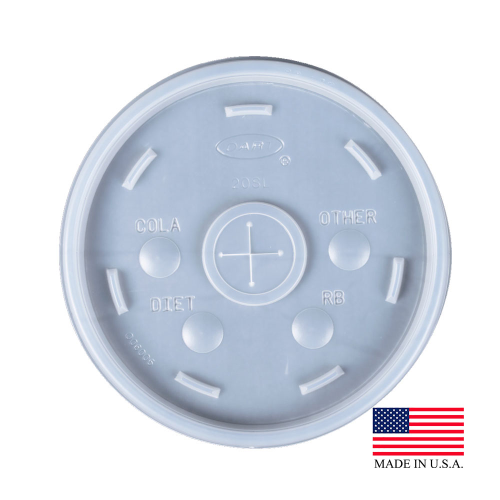 20SL  Translucent 30/32 oz. Polystyrene Straw Slot Lid with ID Buttons 10/100cs
