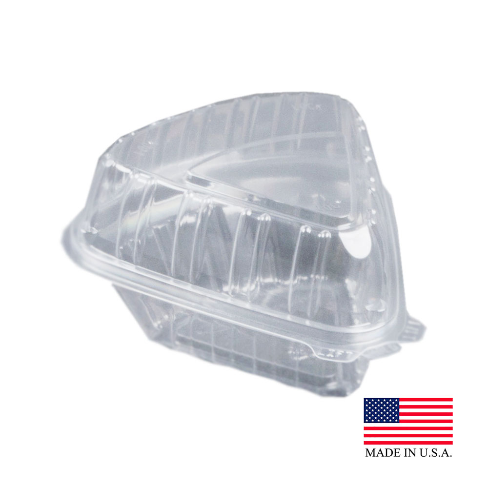 C54HT1 ClearSeal Clear 6"x6"x3" Triangular Plastic Hinged Pie Wedge Container 2/125 cs