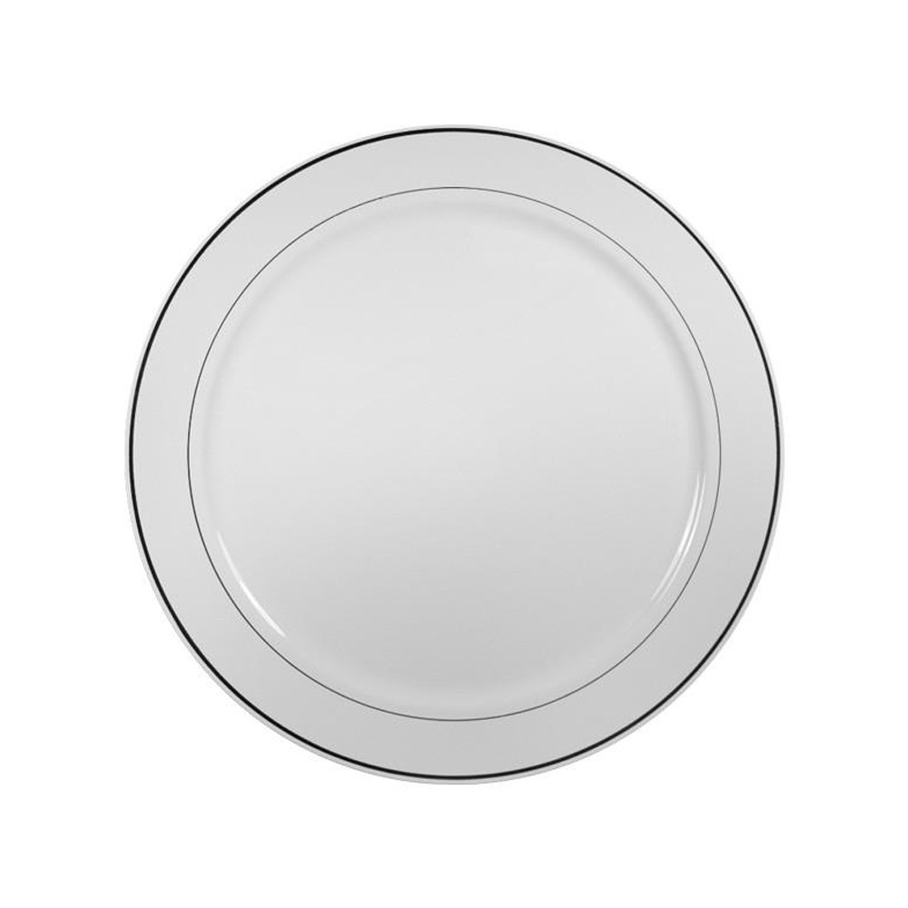 R22016SVR Regal White 16" Plastic Platter w/Silver Trim 12/cs - R22016SVR 16i SILV REGAL PLATR