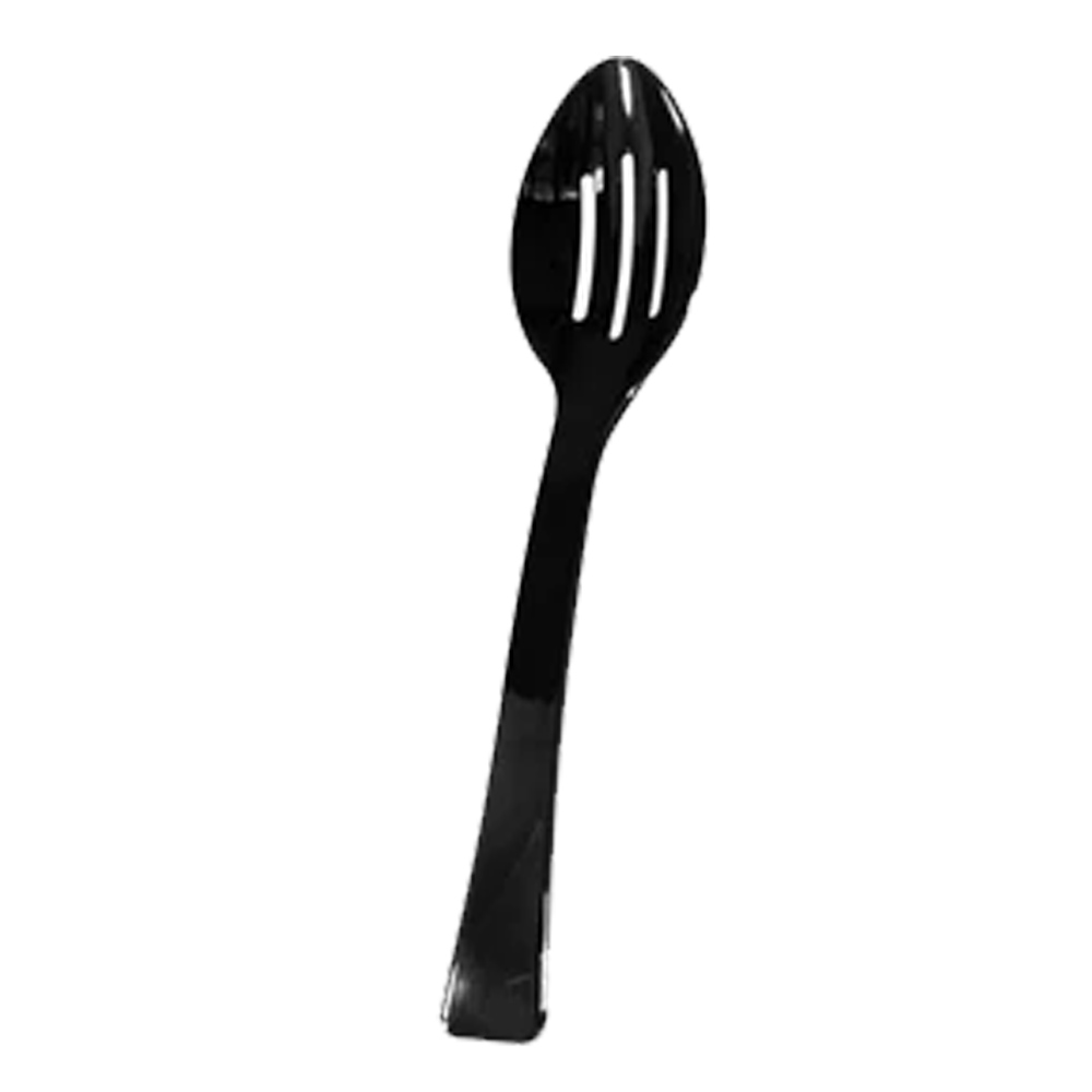 122830 Black 9" Plastic Slotted Serving Spoon 100/cs