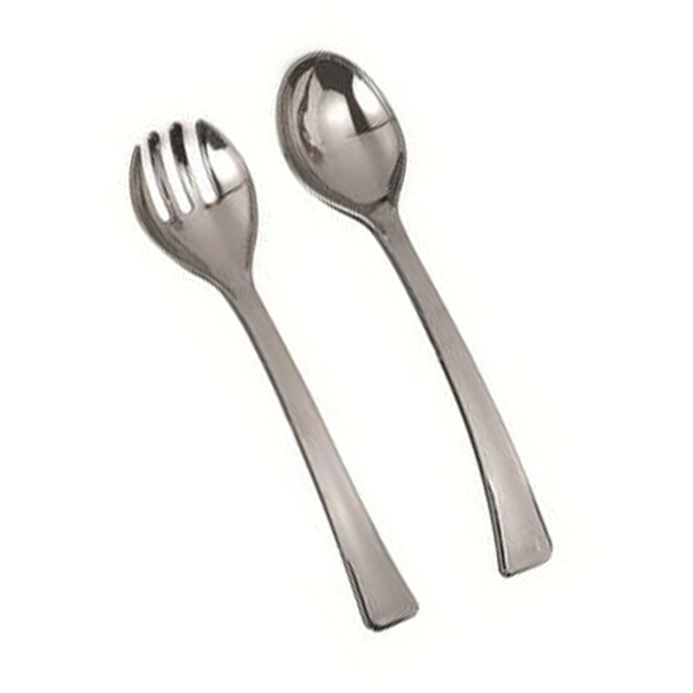 EMI-GWSPSF10R Glimmerware Silver 10" Plastic Serving Fork & Spoon 25/2 cs - EMI-GWSPSF10R SIL SERV FK/SPN
