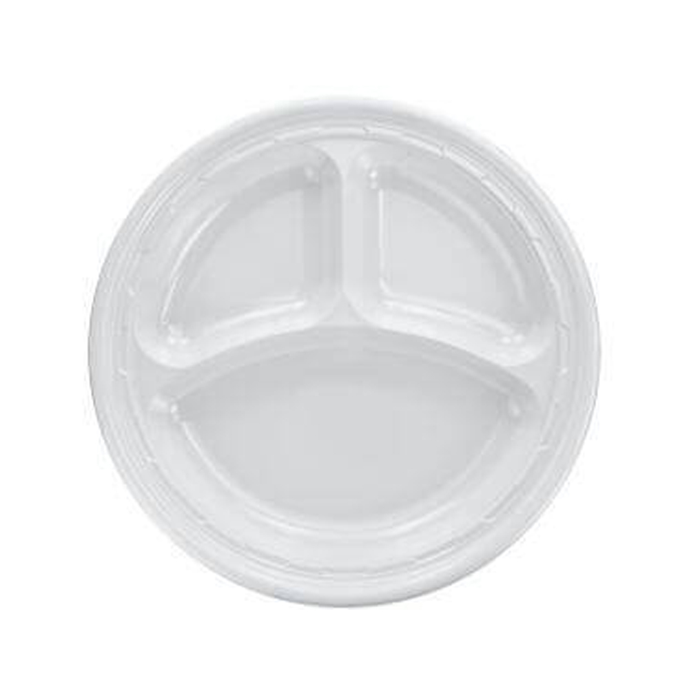 10CPWF Famous Service White 10.25" 3 Compartment Impact Plate 4/125 cs