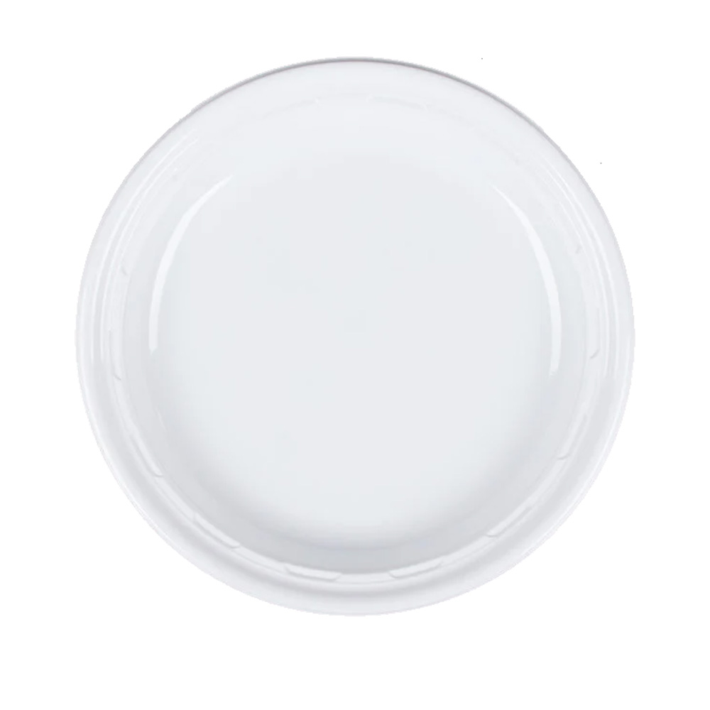 9PWF Famous Service White 9" Impact Polystyrene   Plate 4/125 cs