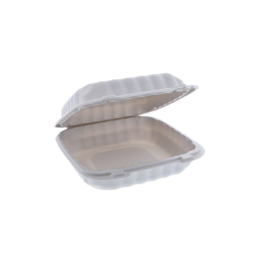 YCN808010000 Earth Choice White 8"x8"x3" Plastic  SmartLock Microwavable Hinged Container 200/c