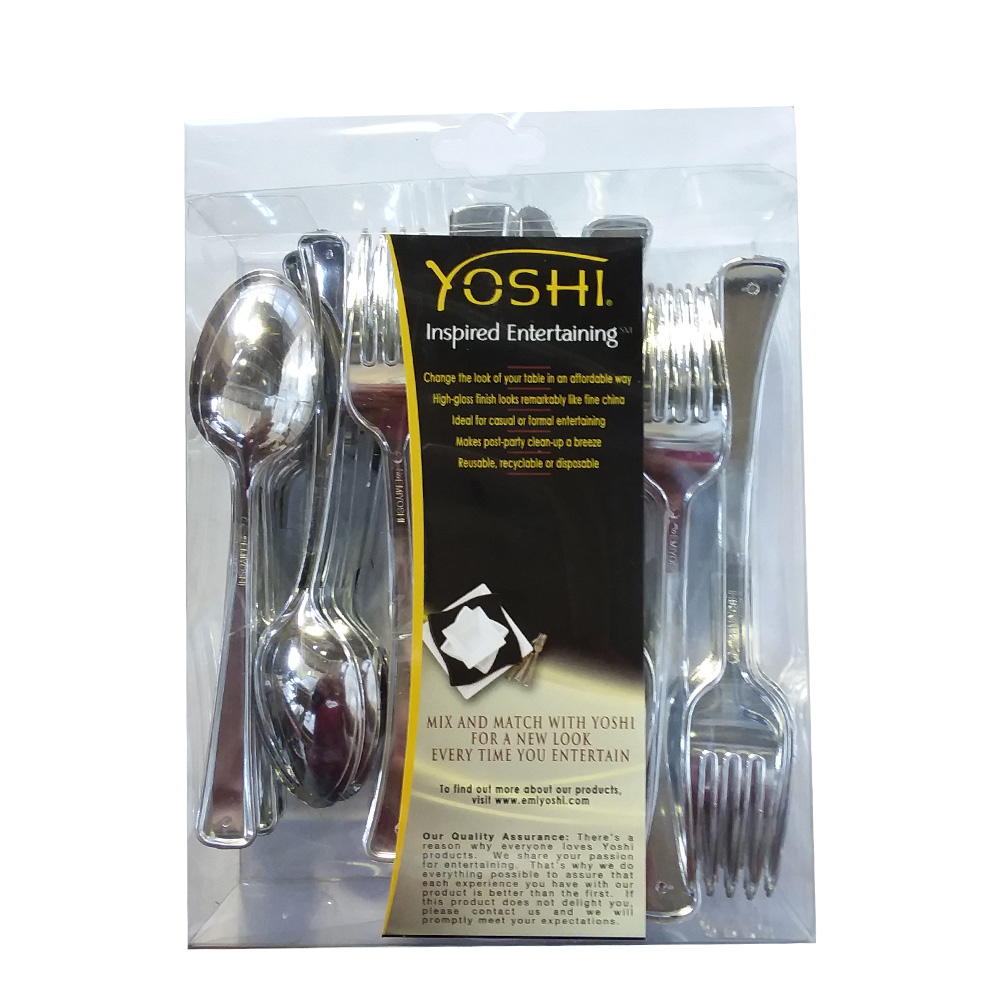 EMI-GWMIX80R Glimmerware Boxed Assorted Fork, Knife, Spoon Combo Silver Heavy Duty Plastic 6/8