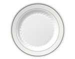 MP75WSLVR Masterpiece White 7.5" Plastic Plate with Silver Trim 10/15 cs