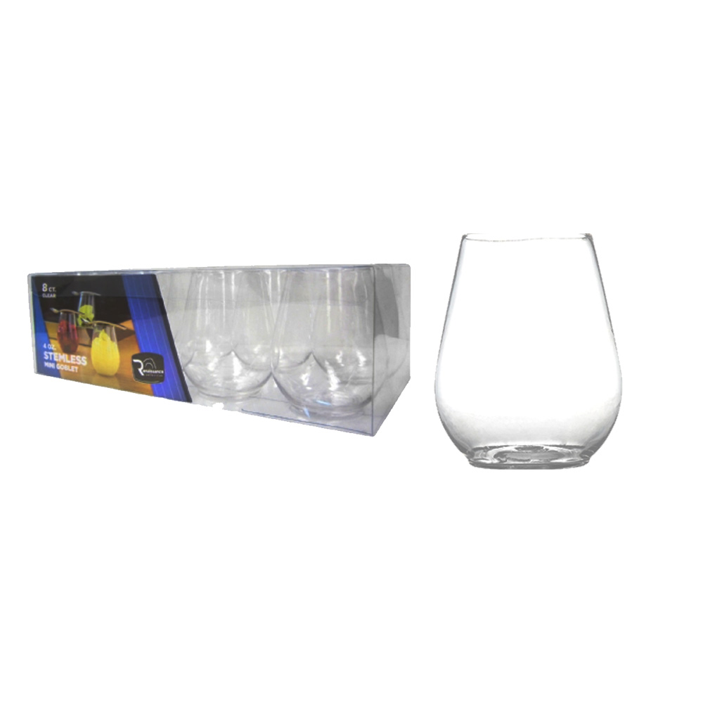 2704-CL Clear 4 oz. Stemless Mini Wine Goblet 8/8 cs