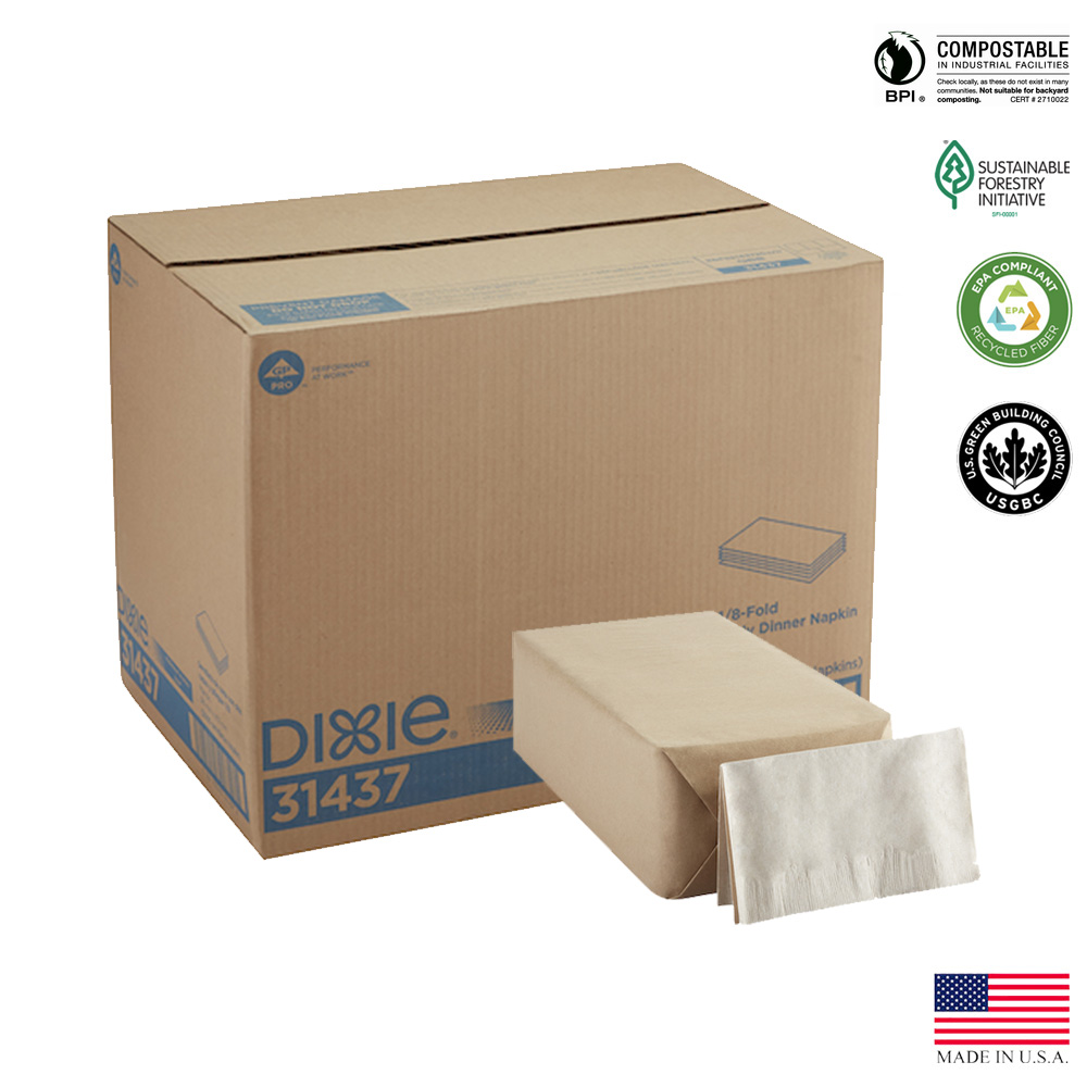 31437 Brown Dixie Dinner Napkin 2 ply 1/8 Fold 12/250 cs
