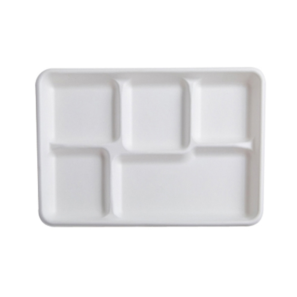 42RCT108S5 Conserveware Bagasse 10"x8" 5 Compartment Compostable Tray 4/125 cs