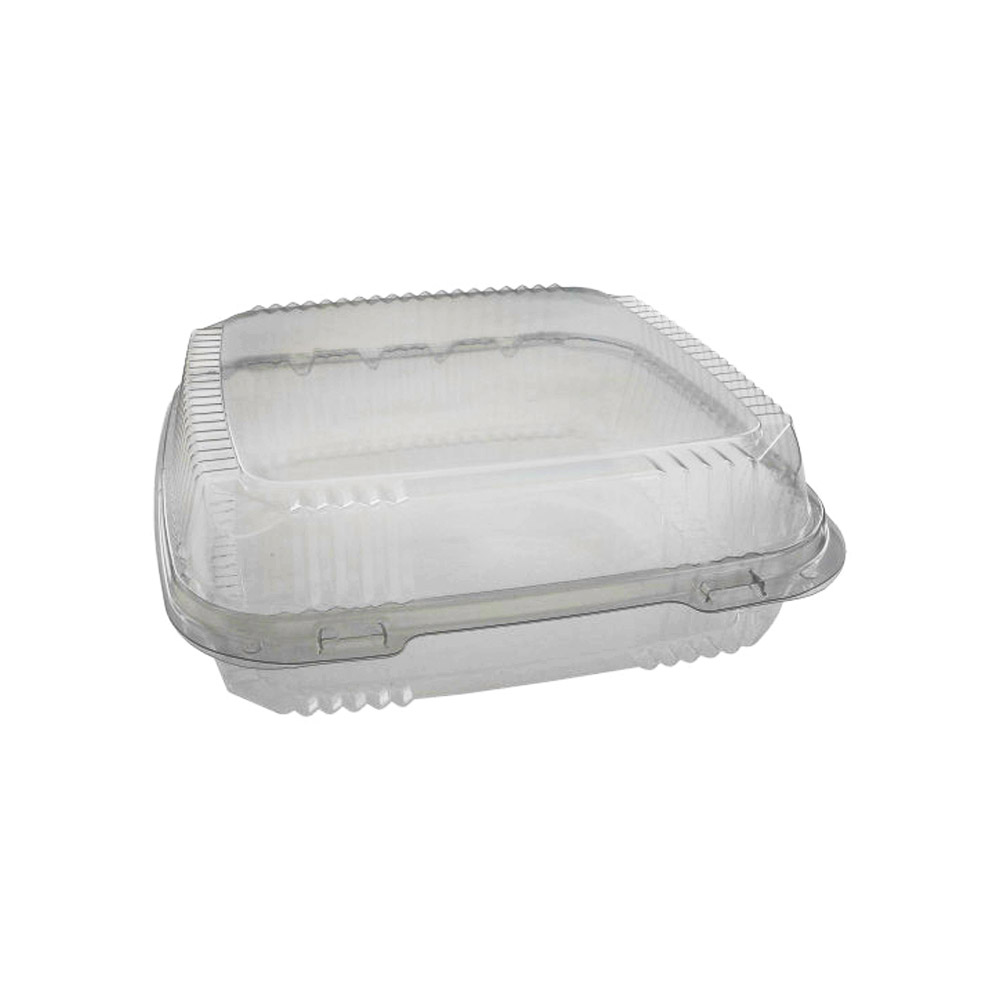 YCI81110 Clear 9" 1 Compartment Plastic Hinged Tray w/Lid 200/cs - YCI81110 CLR 9" HINGED CONT