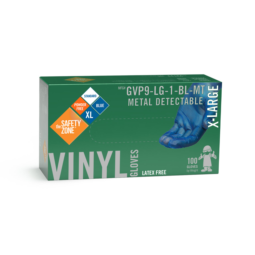 GVP9-XL-1-BL-MT Pro Works Blue Extra Large Metal Detectable Vinyl Gloves  Powder Free 10/100 c