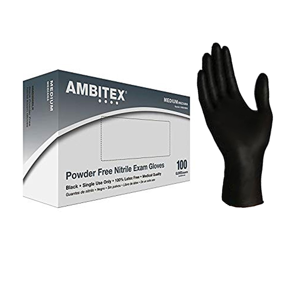 NMD200BLK Ambitex Black Medium Nitrile Gloves  Powder Free 10/100 cs