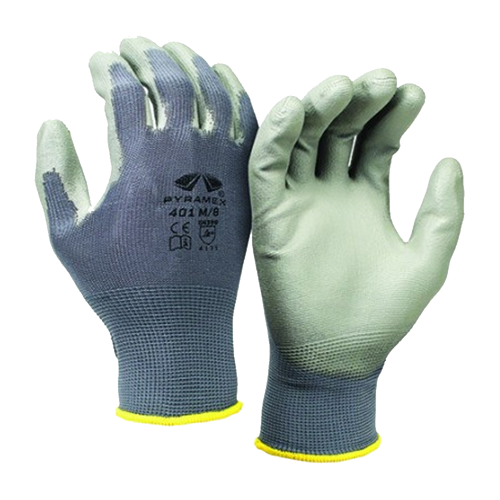 GL-401 LARGE Grey/White Large Nylon Liner Polyurethane Gloves with Palm Grip 13 Gauge 12/cs