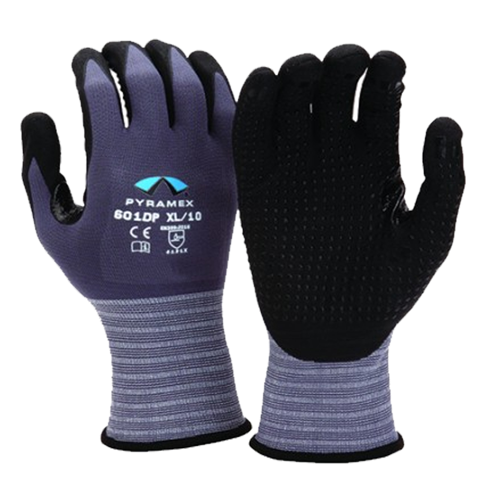 GL601DP-XL Grey/Black Extra Large Nylon and Spandex Nitrile Gloves with Palm Grip Micro-Foam 1