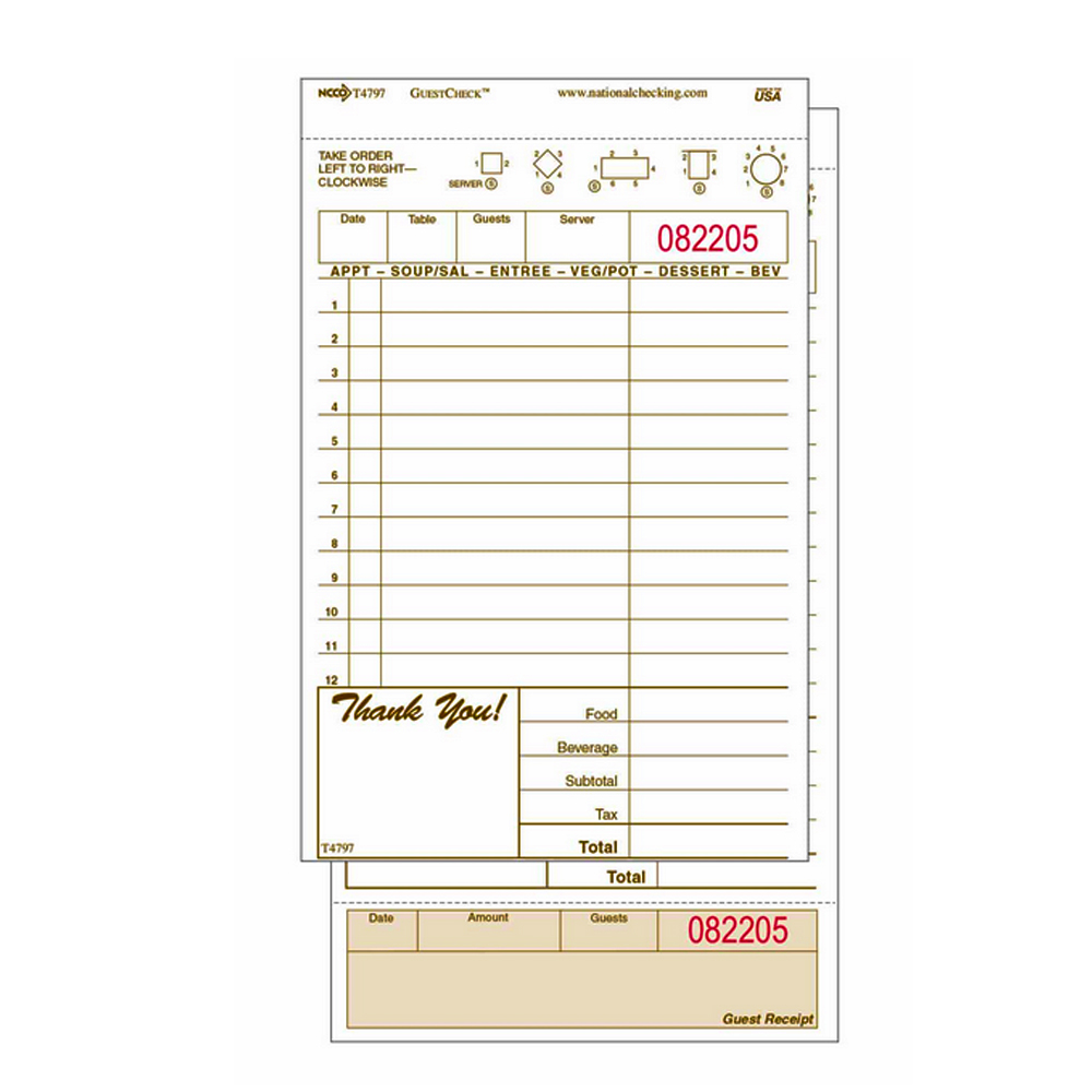 T4797SP Tan Medium Wide 2 Part Carbonless Guest Check 8/250 cs