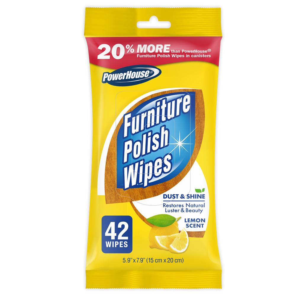 11624-16 Power House 5.9"x7.9" Furniture Polish   Wipes 42 count 16/42 cs