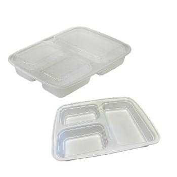 NC3331 Versatainer White 32 oz. Rectangular 3 Compartment Microwavable Container & Lid